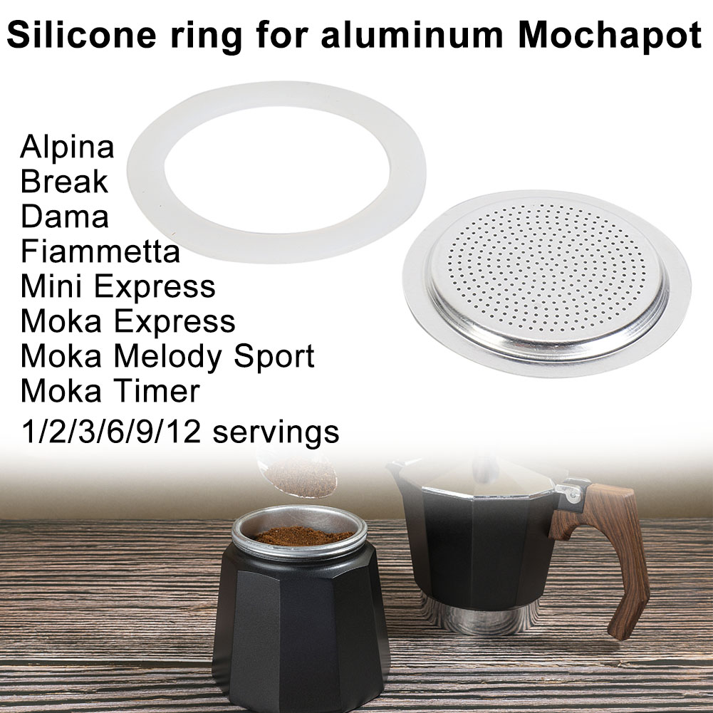 Moka Pot Stove - Silicone Rubber Seal Anel com Filtro,